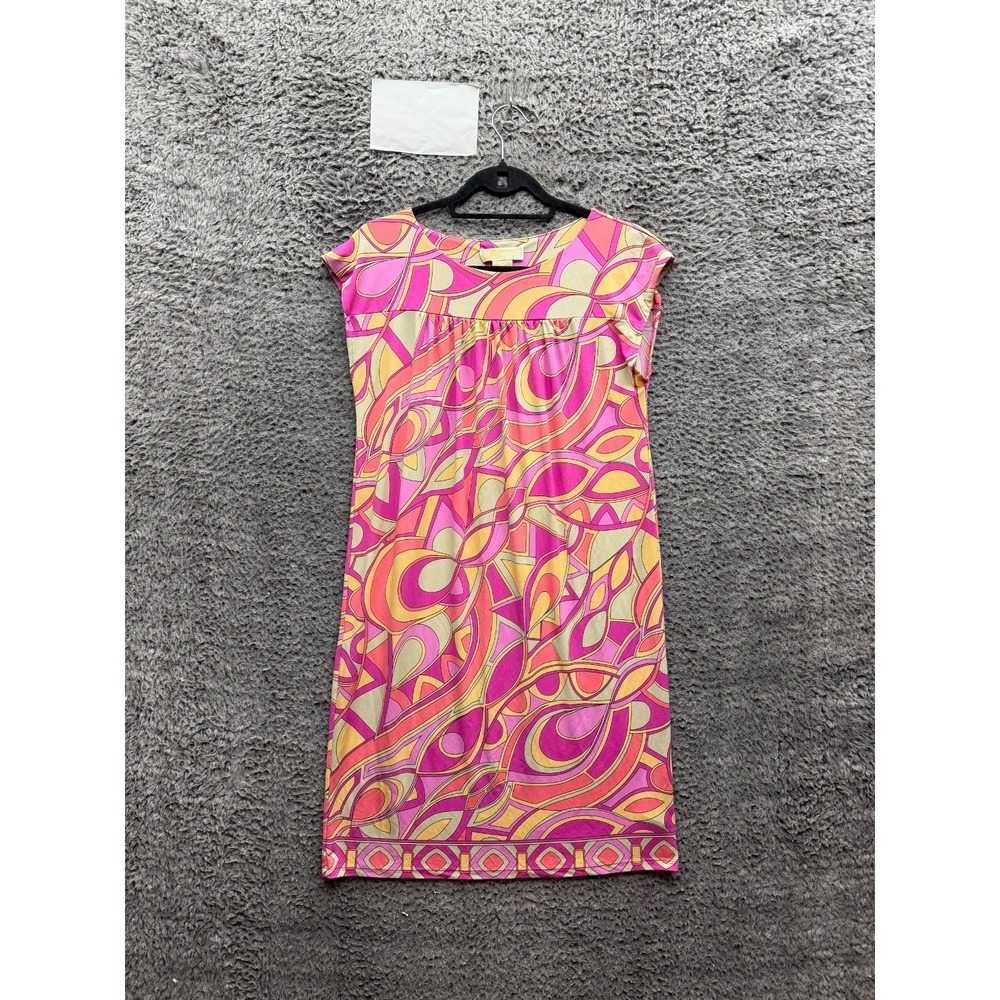 Michael Kors Abstract Print Jersey Cap Sleeve Shift Dress Multicolor Size S